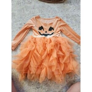 Girls 4T Halloween Pumpkin Tutu Dress Orange Velvet Jack O Lantern